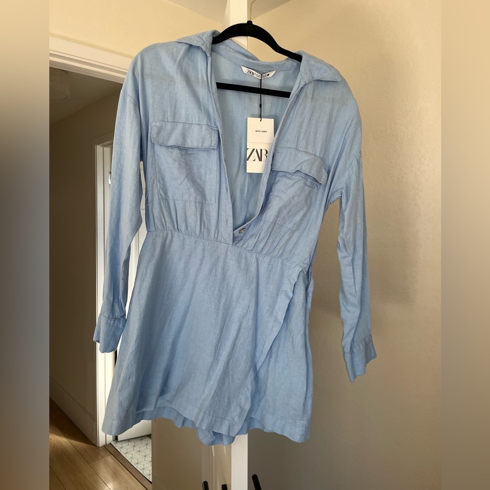 ZARA light blue skort dress midi